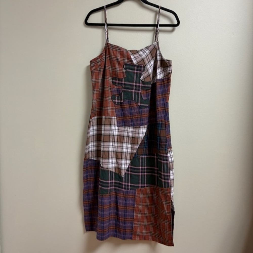Teddy Fresh Womens Plaid Patchwork Slip Dress Multicolor Y2K Streetwear L Grunge